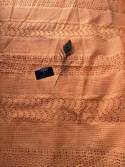Peach Colour Hokba Embroidery Fabric Soft and Smooth touch 2.5 mtrs cut