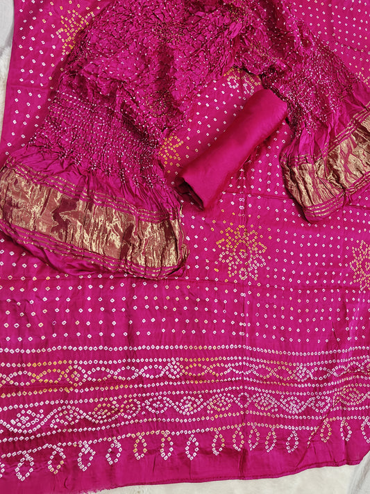 PINK/RANI BANDHANI PURE GAJJI SILK FABRIC SUITS WITH HEAVY ZARI RICH HAND PALLU DUPATTA