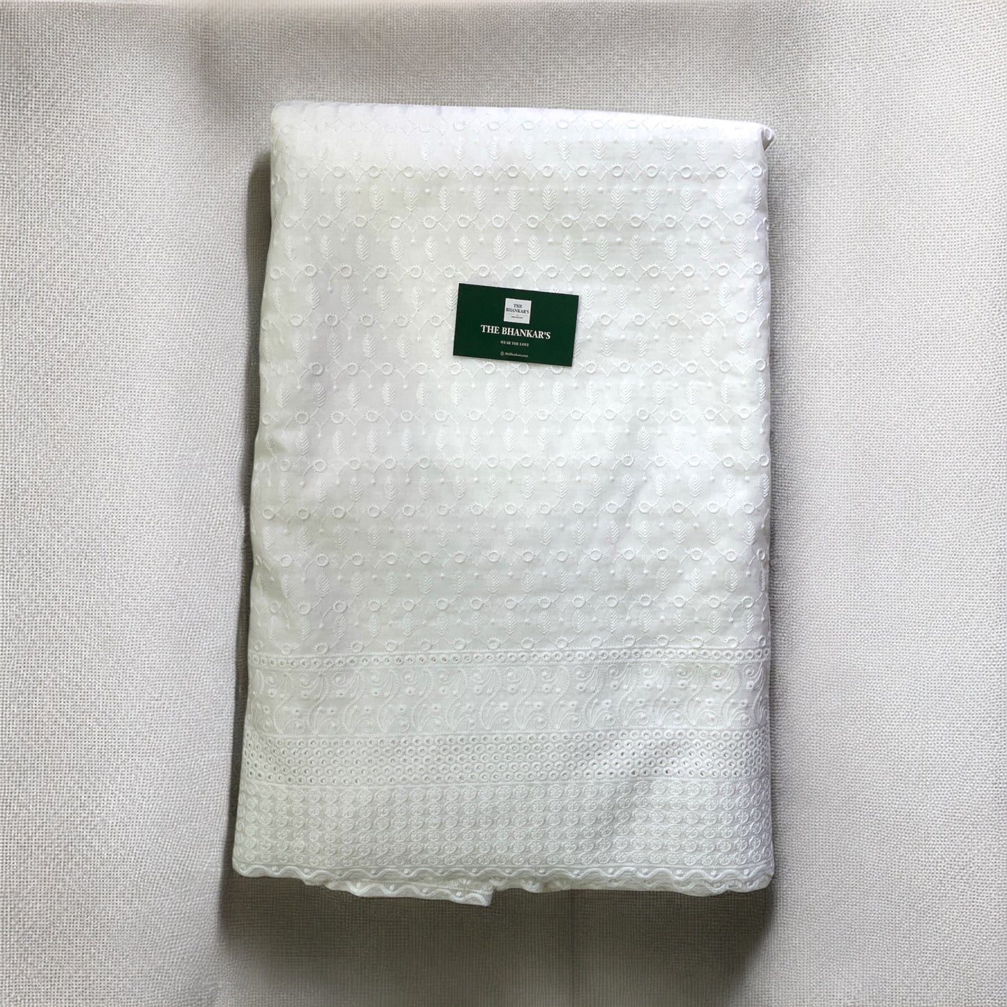 White Chikan Embroidery Fabric Dyeable and Smooth touch 2.5 mtrs cut