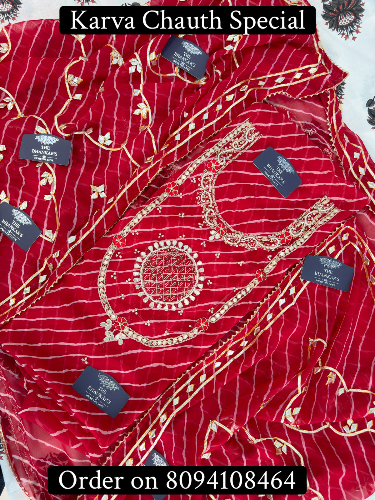 Wedding & Karwa Chouth Special Red Lahariya Georgette Suit with Heavy Hand Embroidery zardozi work | THE BHANKAR'S