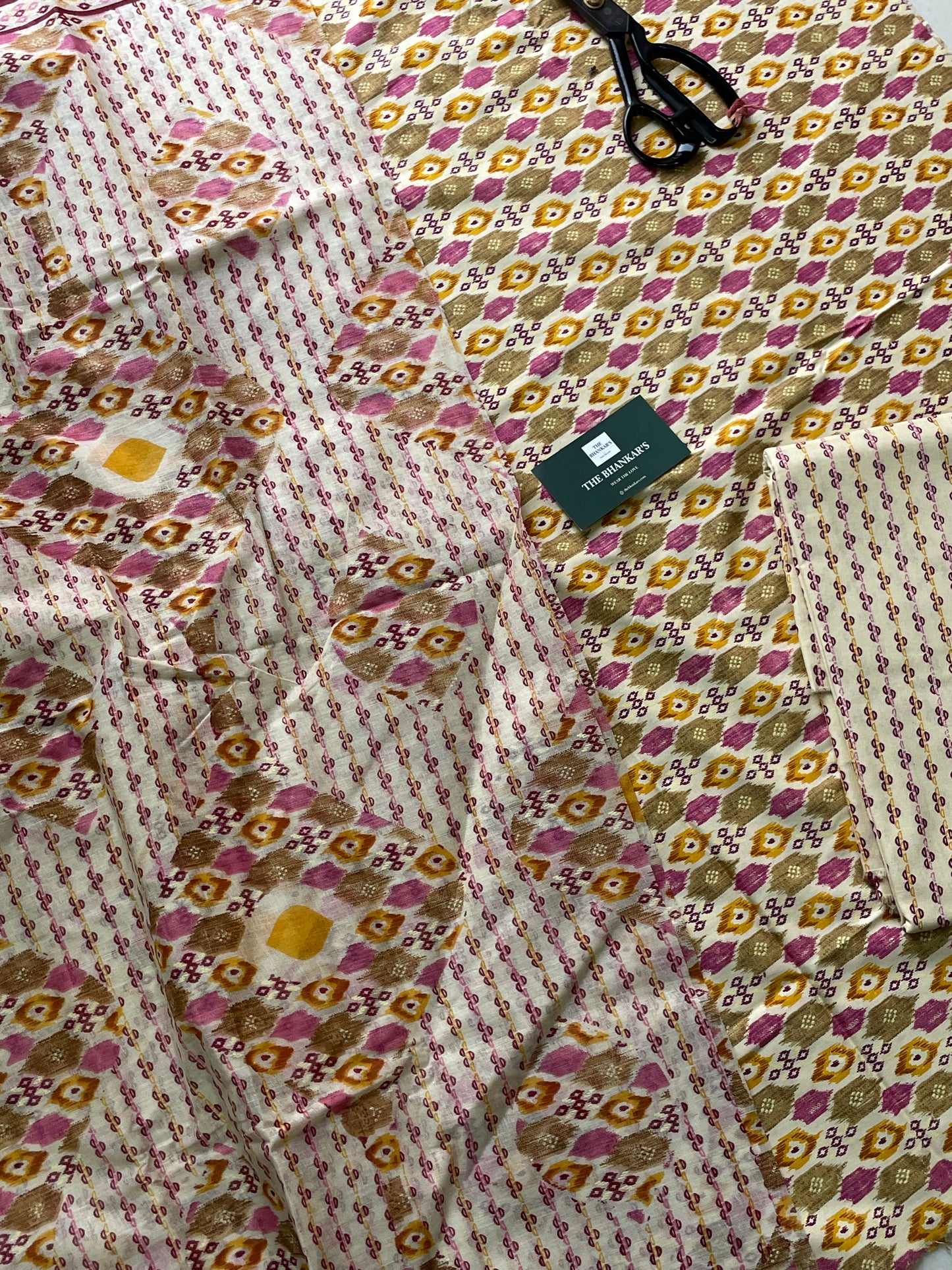 Yellow Geometry Beautiful Handblock Printed Cotton Suit With Mulmul Cotton Dupatta