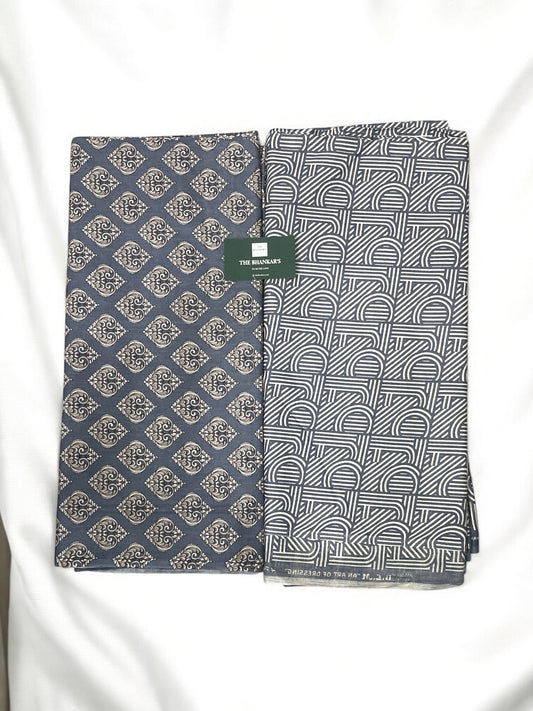 Grey Colour Floral Print Top and Bottom Cotton Fabric Combo Set 2.5 Mtr Top and 2.5 mtr Bottom