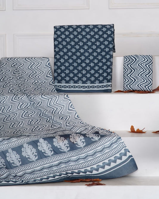 Hand Block Printed Cotton Suit With Mulmul Cotton Dupatta