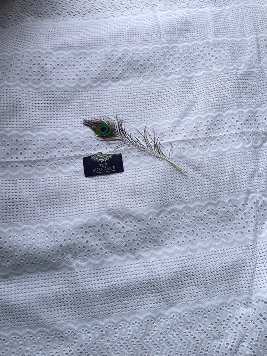 White Hokba Embroidery Fabric Soft and Smooth touch 2.5 mtrs cut