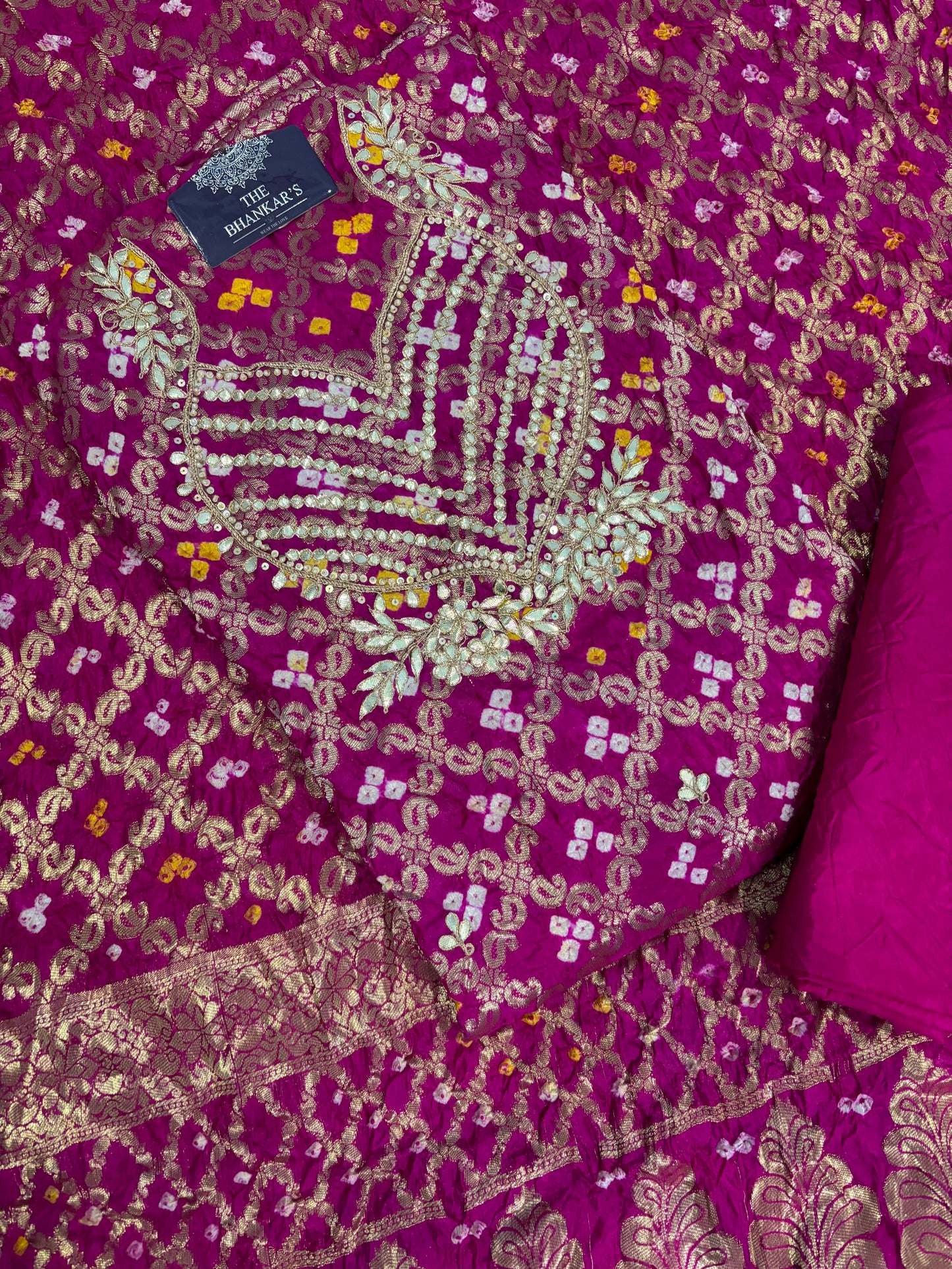 RANI COLOUR GHATCHOLA BANDHANI BANARASI SILK FABRIC SUITS WITH BEAUTIFUL HAND GOTAPATTI WORK DUPATTA