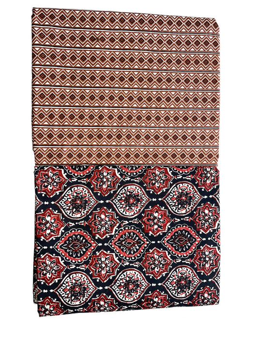 Black Ajrakh Top With Lining Stripe Bottom