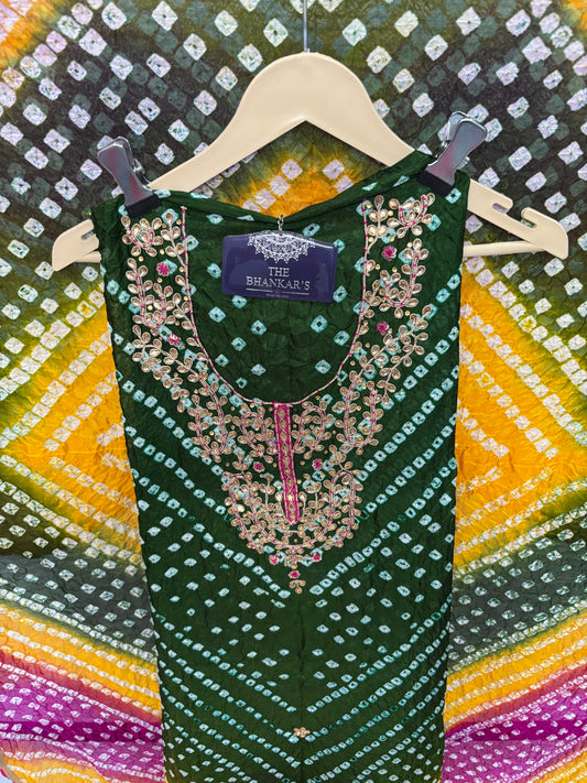 BANDHANI HEAVY SILK FABRIC SUITS WITH BEAUTIFUL HAND GOTAPATTI WORK DUPATTA DOUBLE SHADED