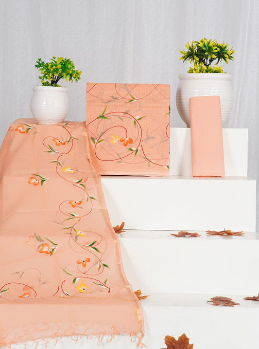 HANDPAINTED Kota Doria Suit Material With Kota Doria Dupatta with Jari Border