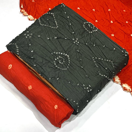 BANDHANI COTTON SUIT SET WITH MULMUL DUPATTA DOUBLE SHADED