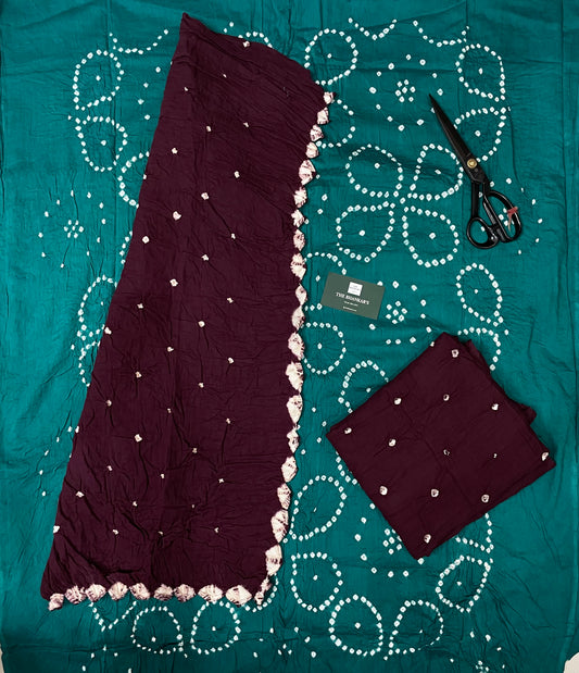 BANDHANI SATIN COTTON SUIT SET WITH MULMUL DUPATTA
