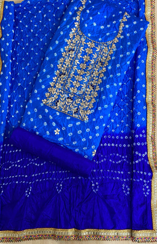 BANDHANI HEAVY SILK FABRIC SUITS WITH BEAUTIFUL HAND GOTAPATTI WORK DUPATTA DOUBLE SHADED