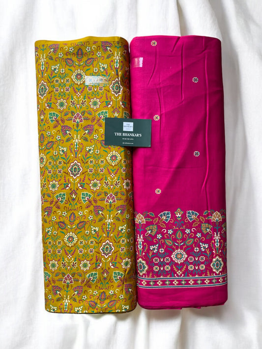 Kalamkari Floral Print Top and Bottom Cotton Combo Set 2.5 Mtr Each