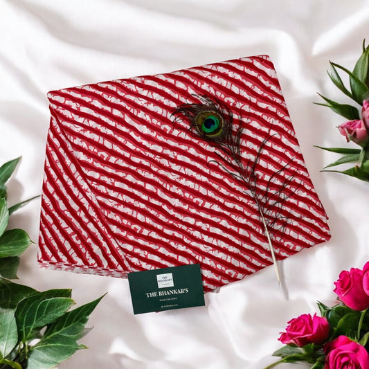 Red Multicolour Lahariya Print Cotton Fabric