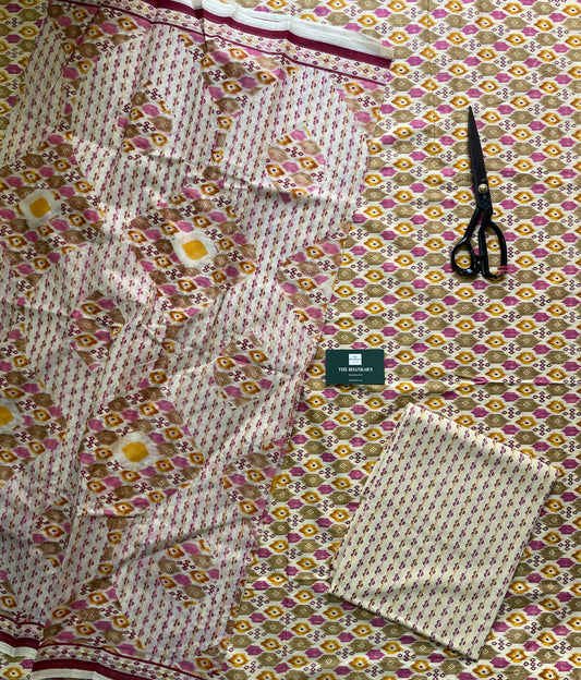 Yellow Geometry Beautiful Handblock Printed Cotton Suit With Mulmul Cotton Dupatta