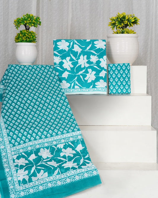 Hand Block Printed Cotton Suit With Mulmul Cotton Dupatta
