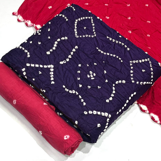 BANDHANI COTTON SUIT SET WITH MULMUL DUPATTA DOUBLE SHADED