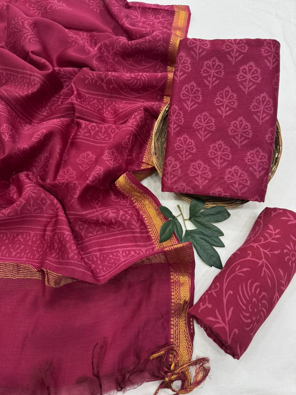 Flasa Colour Premium Maheshwari Silk Unstitched Suit with Santoon Bottom – Festive Ready