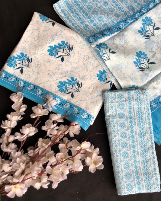 Hand Block Printed Cotton Suit With Mulmul Cotton Dupatta