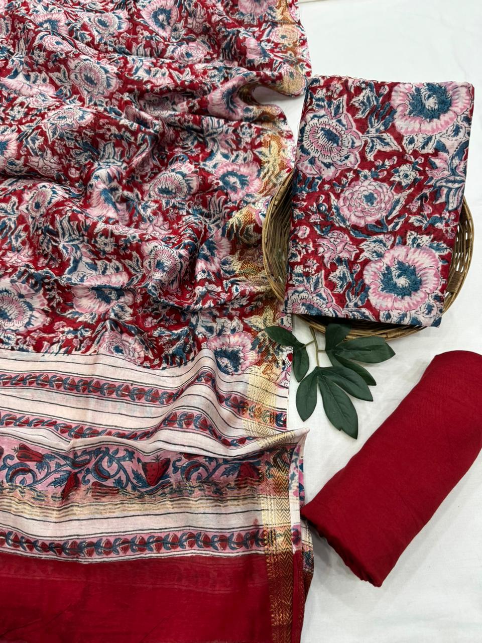 Blockprint Premium Maheshwari Silk Unstitched Suit with Santoon Bottom – Festive Ready
