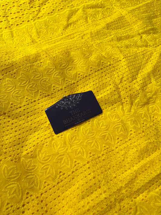 Lime Colour Hokba Embroidery Fabric Soft and Smooth touch 2.5 mtrs cut