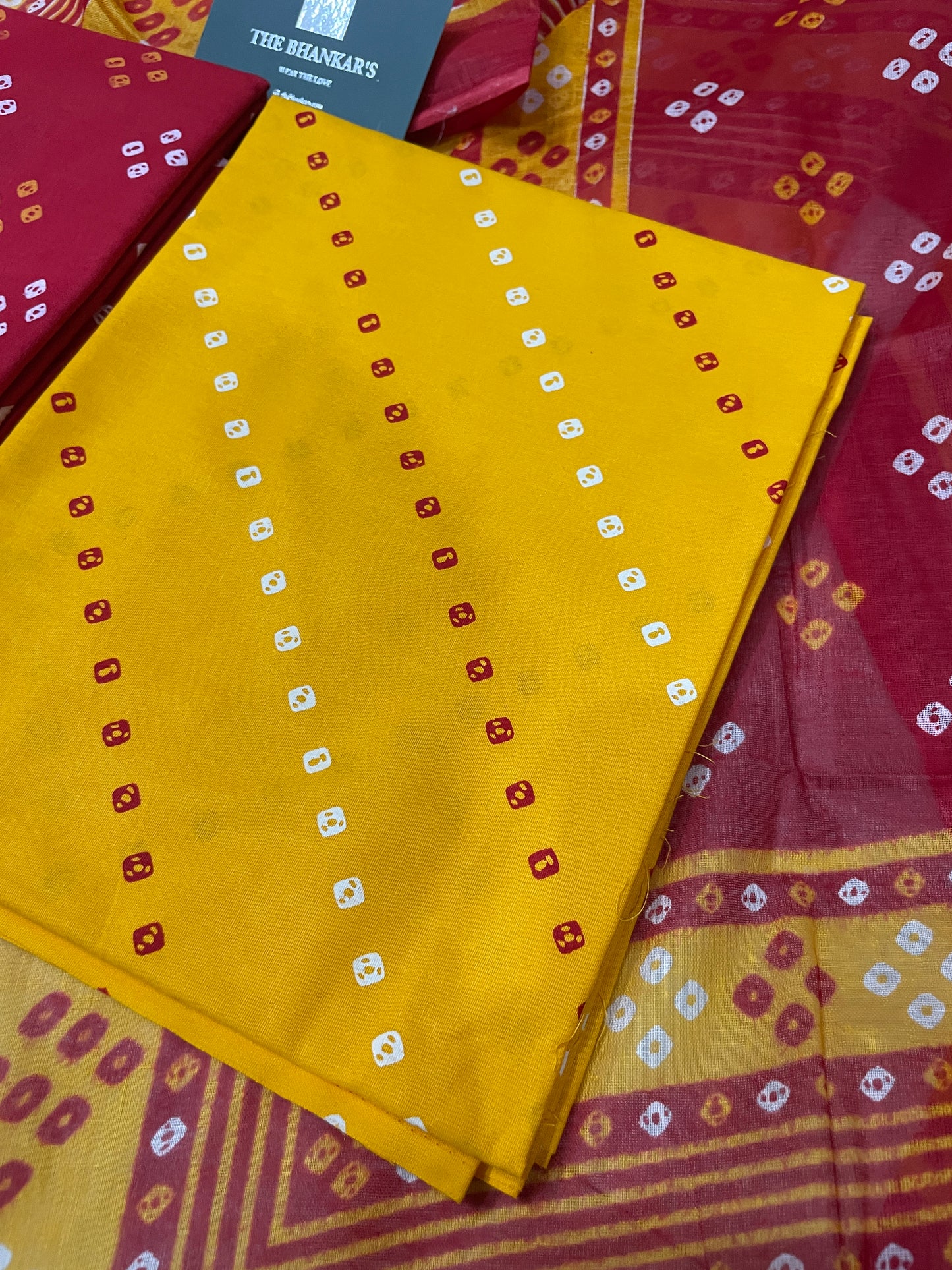 Bandhej Cotton Printed Suit set With Mulmul Dupatta