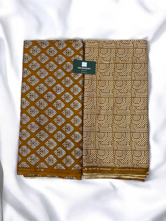 Musturd Colour Floral Print Top and Bottom Cotton Fabric Combo Set 2.5 Mtr Top and 2.5 mtr Bottom