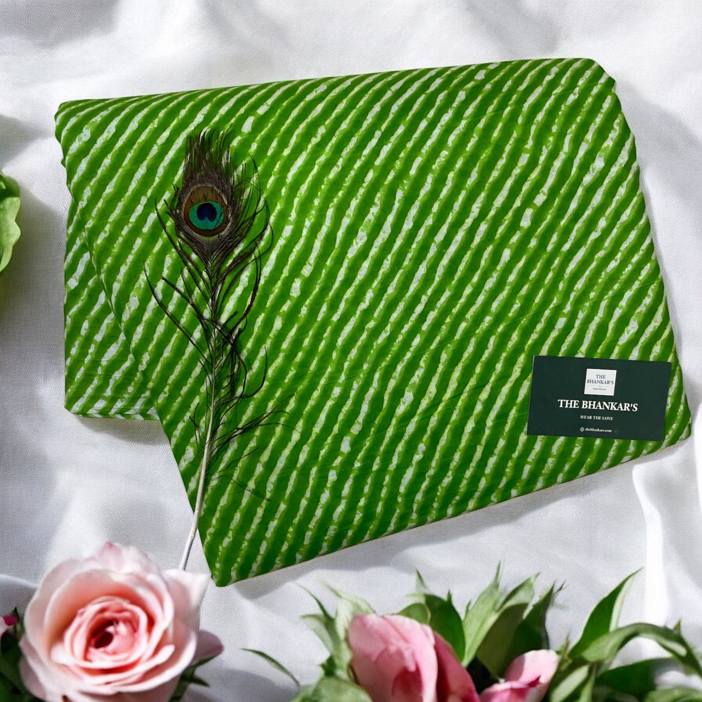 Parrot Green Lahariya Print Cotton Fabric