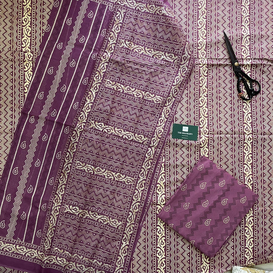 Beautiful Handblock Printed Cotton Suit With Mulmul Cotton Dupatta