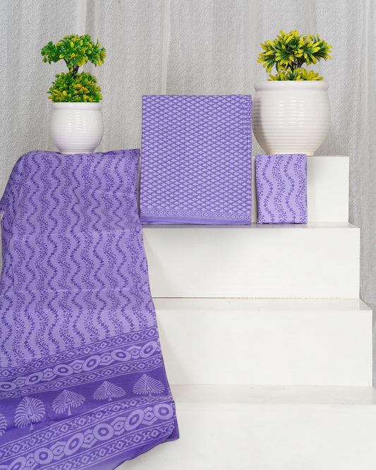 Hand Block Printed Cotton Suit With Mulmul Cotton Dupatta
