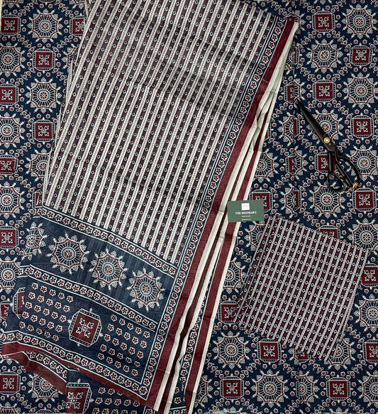 Ajrakh Handblock Printed Cotton Suit With Mulmul Cotton Dupatta