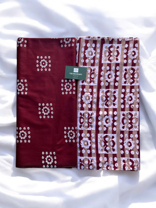 Maroon Batik Print Top and Bottom Cotton Combo Set Fabric 2.5 Mtr Top 2.5 Mtr Bottom