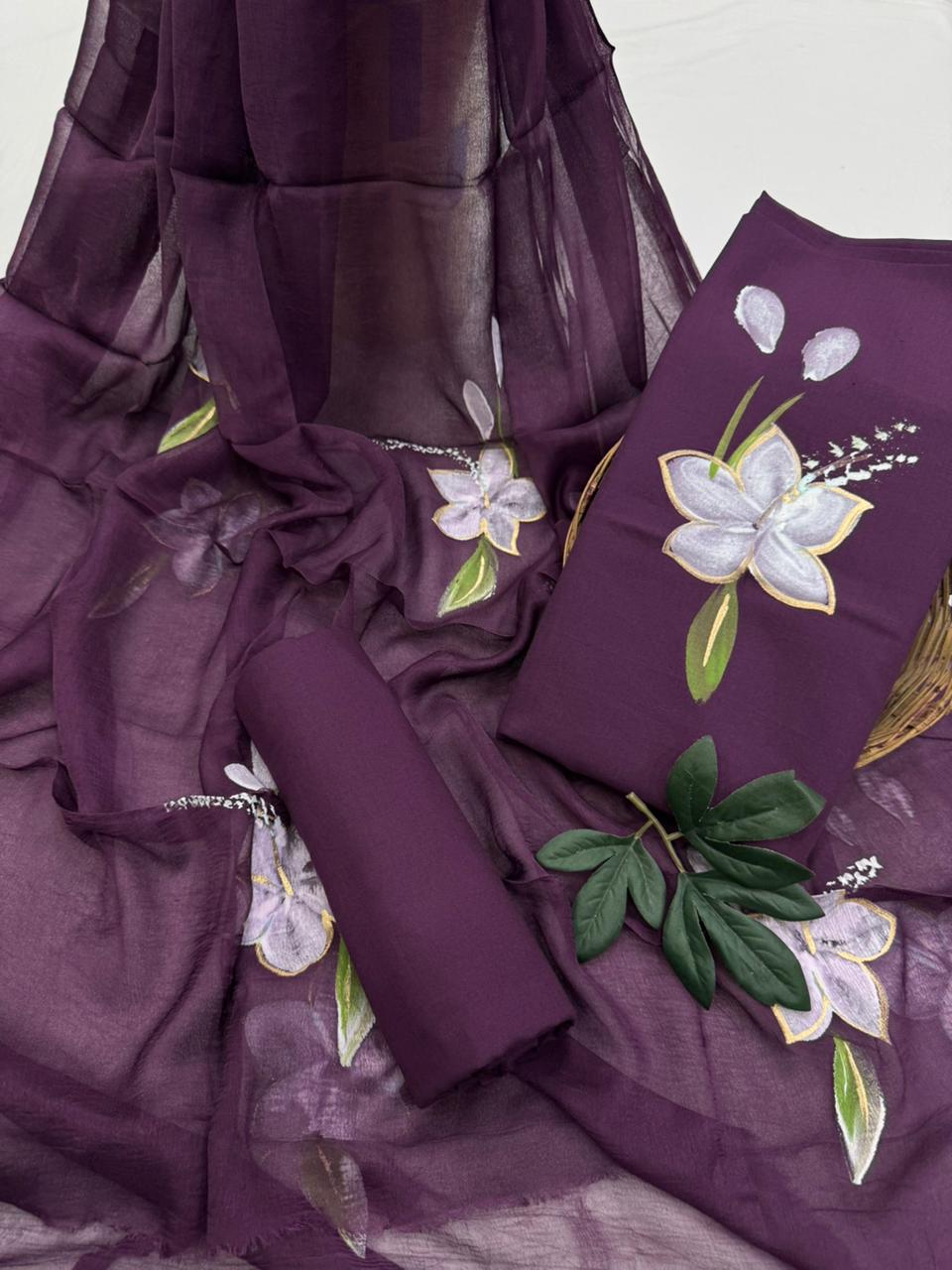 Falsa Hand Painted Cotton Suit With Hand Painted Chiffon Dupatta