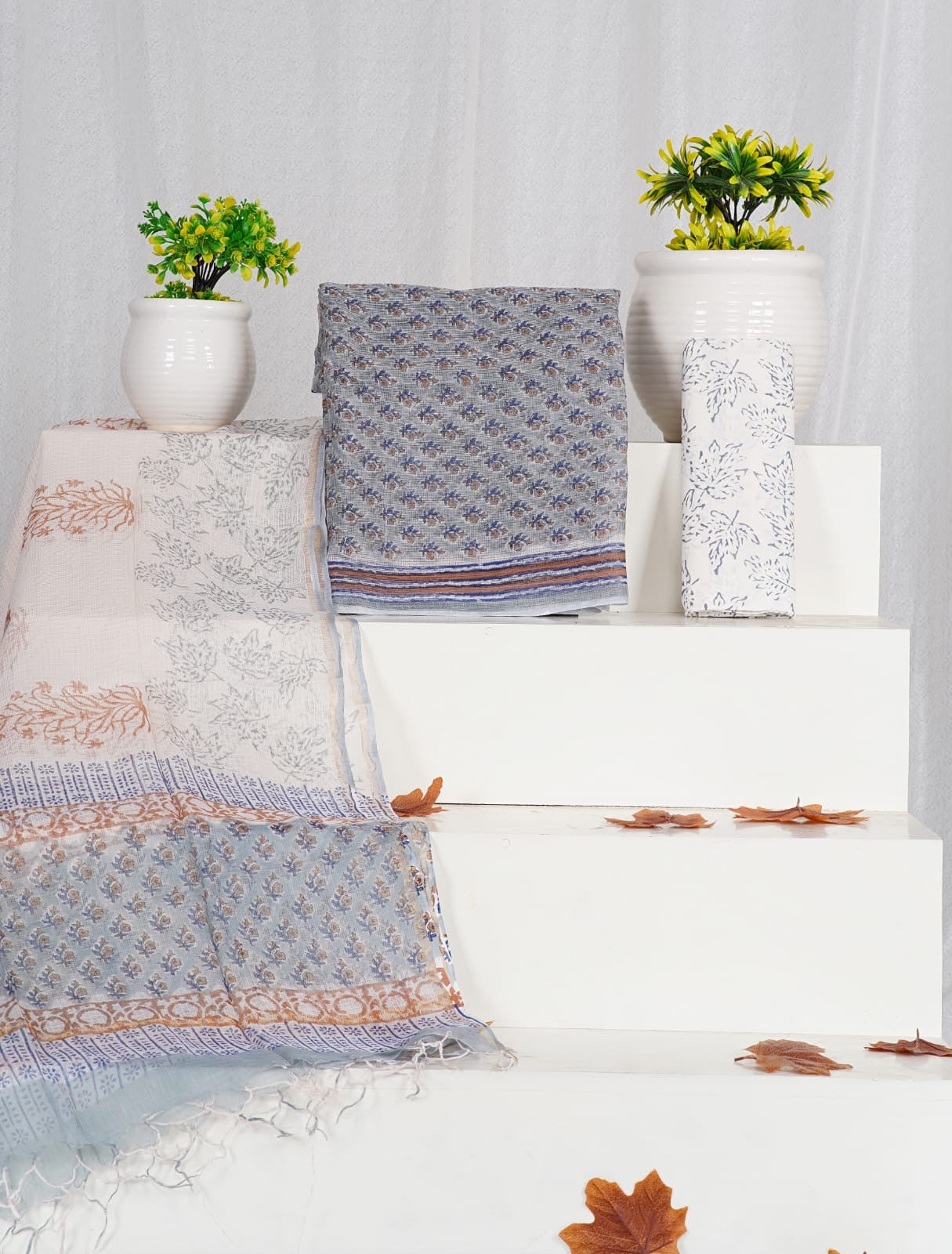 Handblock Printed Kota Doria Suit Material With Kota Doria Dupatta with Jari Border