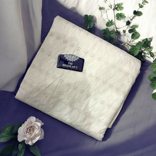 White Hokba Embroidery Fabric Soft and Smooth touch 2.5 mtrs cut