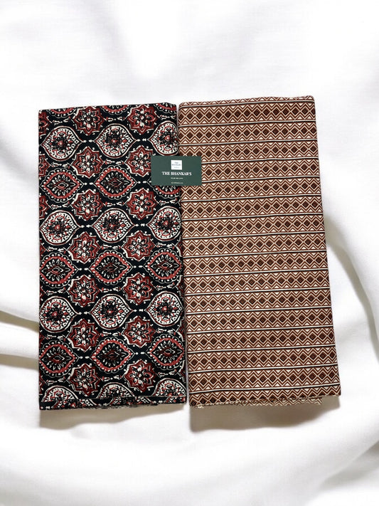 Black Ajrakh Top and Bottom Cotton Combo Set 2.5 Mtr Top 2.5 Mtr Bottom