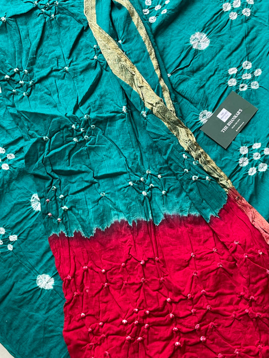 BANDHANI COTTON SUIT SET WITH MULMUL DUPATTA