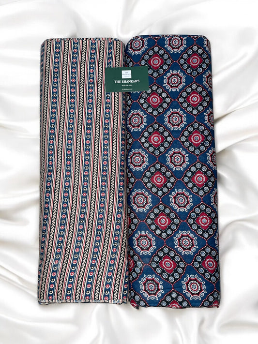 Blue Colour Ajrakh Print Top and Bottom Cotton only bottom 1.5 mtrs