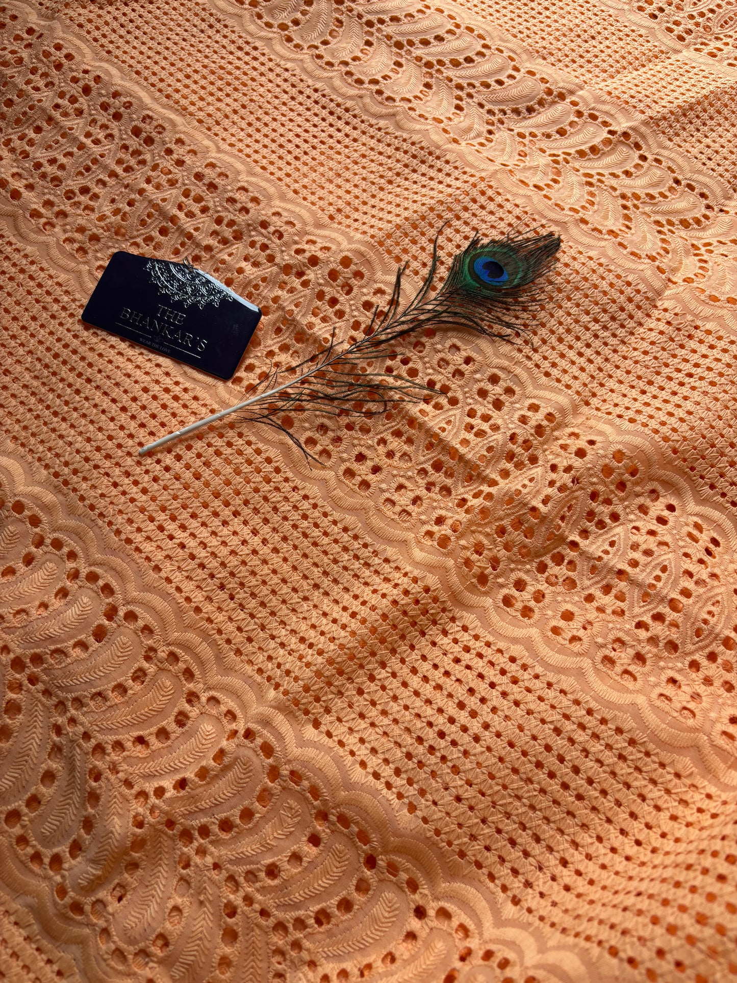 Peach Colour Hokba Embroidery Fabric Soft and Smooth touch 2.5 mtrs cut