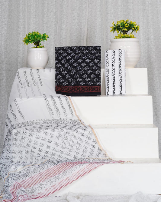 Sanganeri Block Printed Kota Doria Suit Material With Kota Doria Dupatta with Jari Border