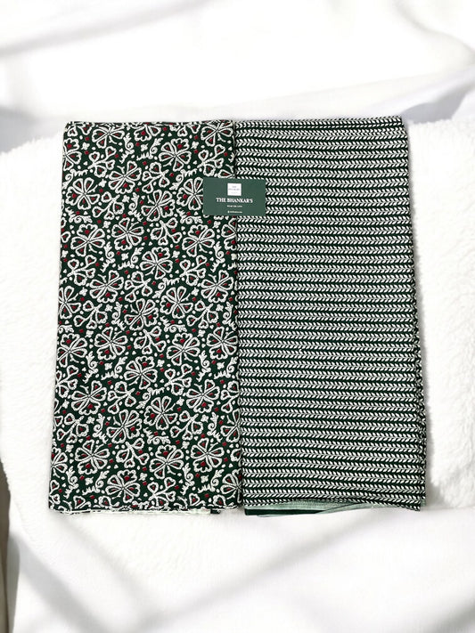Green Floral Print Top and Bottom Cotton Fabric Combo Set 2.5 Mtr Top and 2.5 mtr Bottom