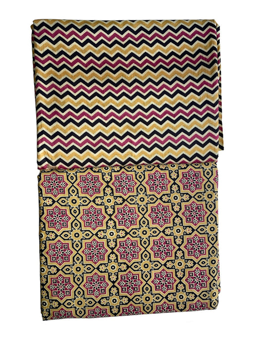 Yellow Ajrakh Top With Zig Zag Bottom