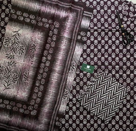 Small Buti Handblock Printed Cotton Suit With Mulmul Cotton Dupatta