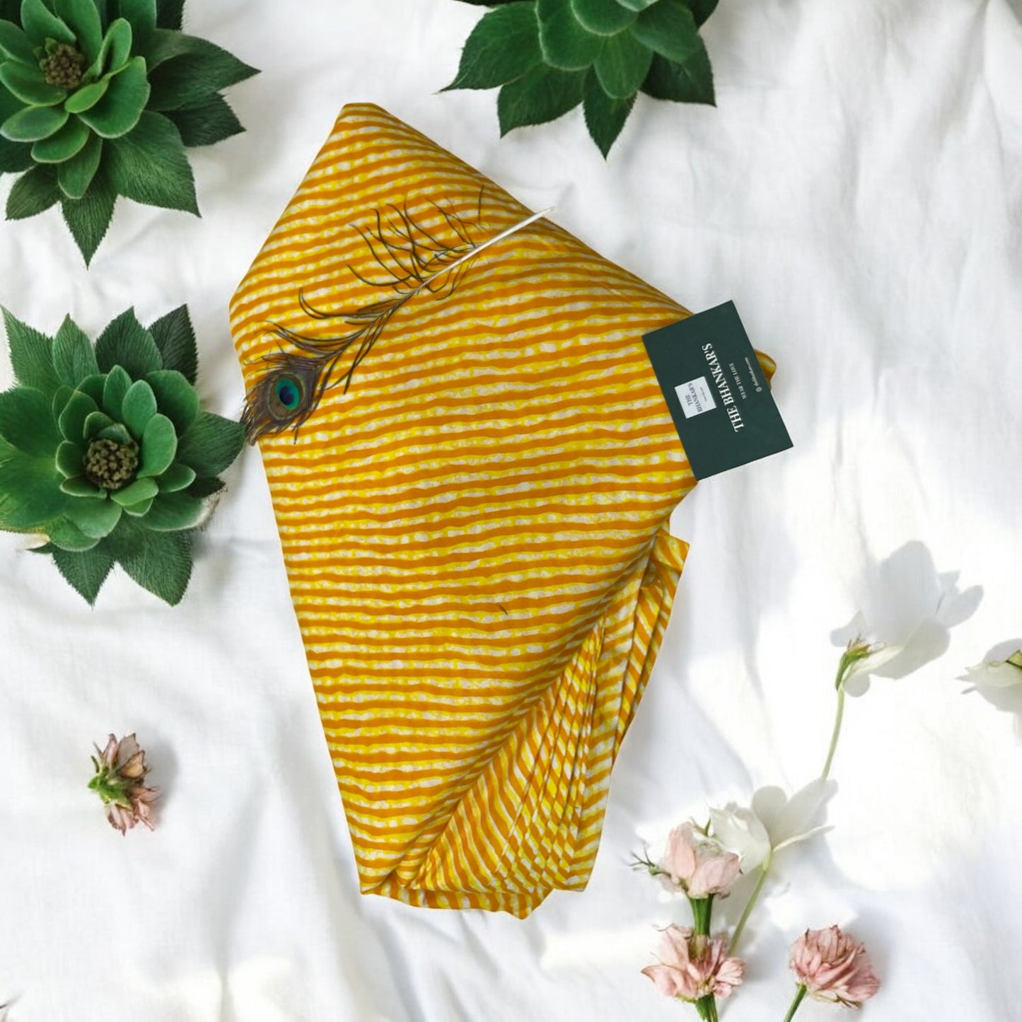 Yellow Lahariya Print Cotton Fabric