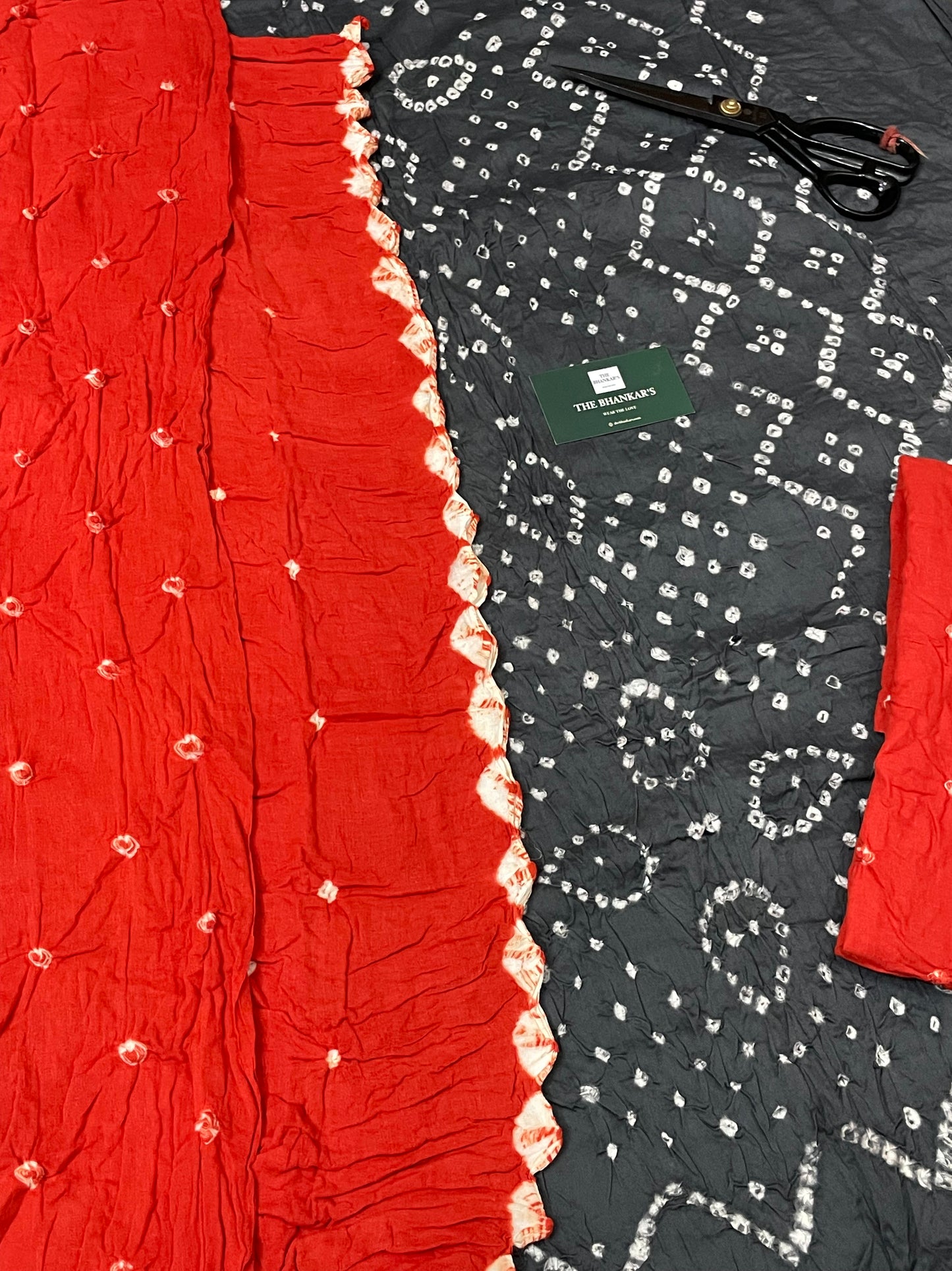 BANDHANI SATIN COTTON SUIT SET WITH MULMUL DUPATTA