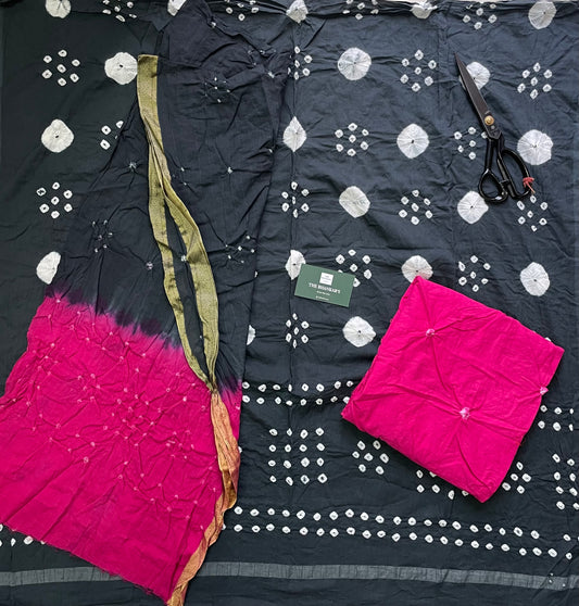 BANDHANI COTTON SUIT SET WITH MULMUL DUPATTA