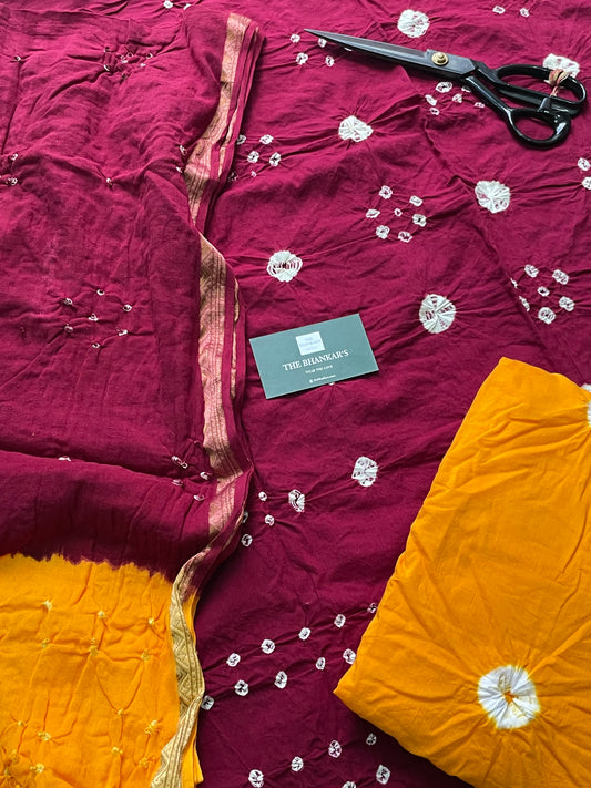 BANDHANI COTTON SUIT SET WITH MULMUL DUPATTA