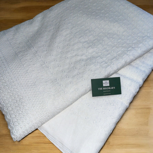 White Chikan Embroidery Fabric Dyeable and Smooth touch 2.5 mtrs cut