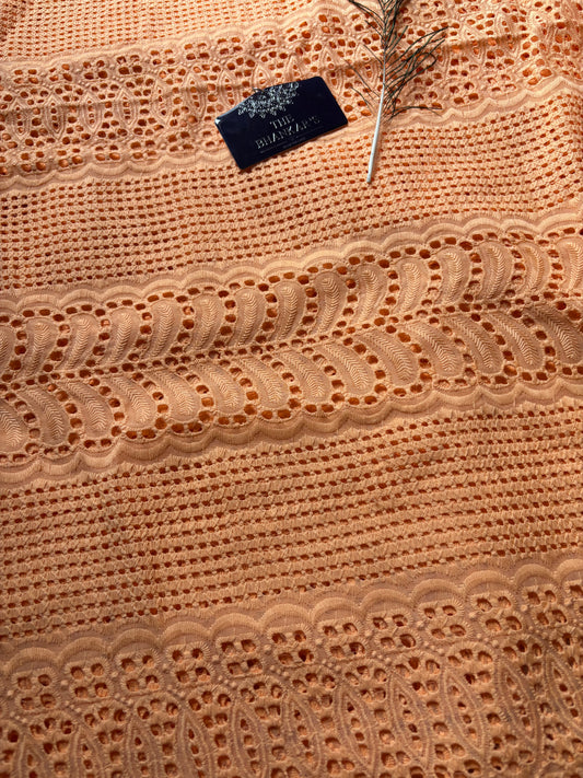 Peach Colour Hokba Embroidery Fabric Soft and Smooth touch 2.5 mtrs cut