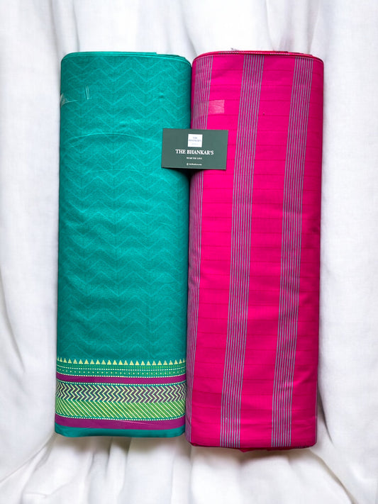 Beautiful Combination Top with Daman Border Print Top and Bottom Cotton Combo Set Fabric 2.5 Mtr Top 2.5 Mtr Bottom