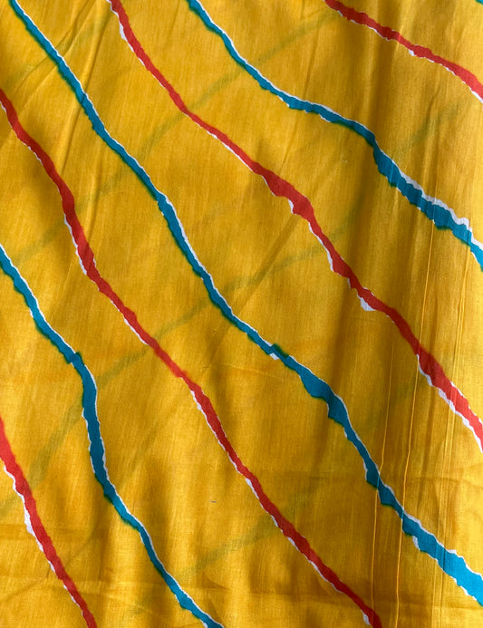 Yellow Multicoloured Lahariya Print Cotton Fabric